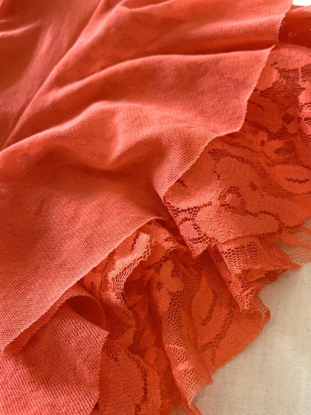 Worthington Orange Cowl Neck Blouse with Lace Flutter Short Sleeves Women L